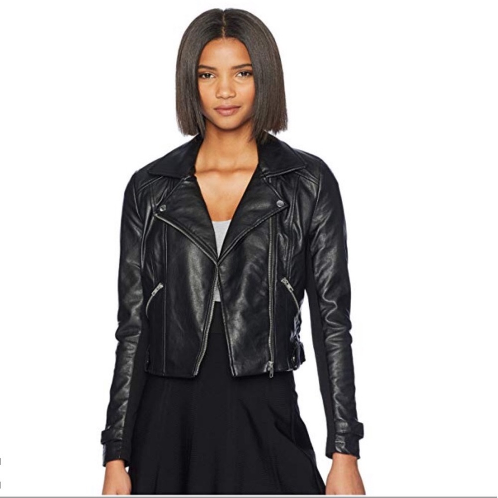NWT Romeo & Juliet Couture Black Faux Leather Moto Jacket Size M Stretch Panels